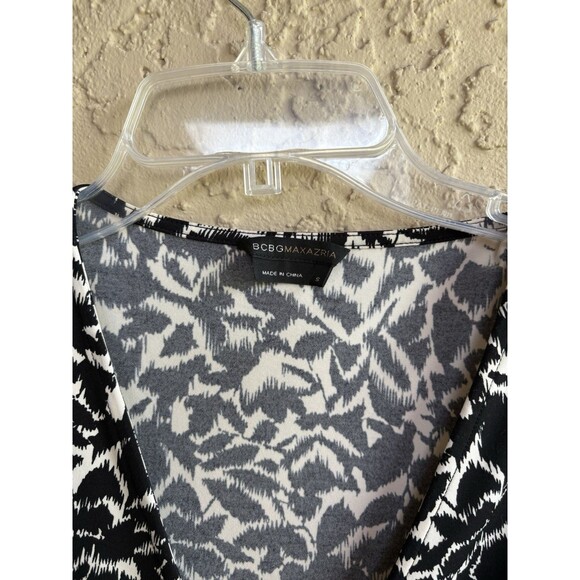 BCBG MaxAzria Women’s Small Black Ivory Floral 3/4 Sleeve Stretch Wrap Tie Dress - Picture 11 of 11